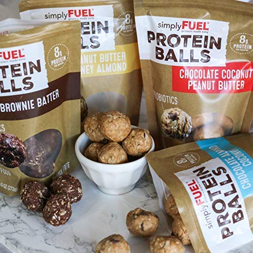 simplyFUEL Whole Food Protein Balls with Probiotics - Chocolate Coconut Peanut Butter Snacks - 8g Protein Snack - Gluten Free Energy Balls (1 Pack of 12 Balls)