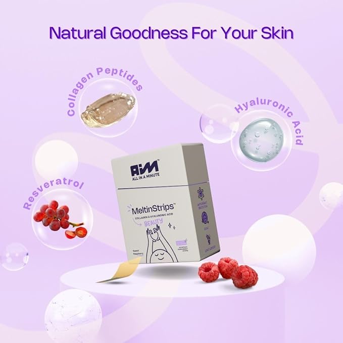 Beauty Oral Strips with Collagen, Hyaluronic Acid, Resveratrol, 3-in-1 Oral Dissolving Strips for Skin Hydration & Health Faster Absorption Sugar Free Vegan Dietary Supplement - 30 Strips