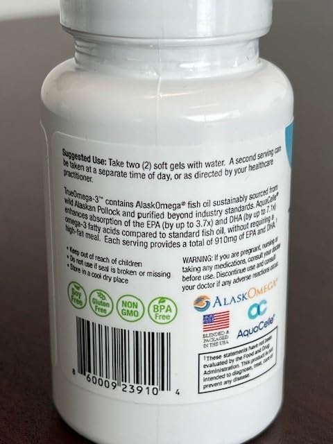 True-Omega-3 975mg Omega-3 Fish Oil Supplements (60 SoftGels)