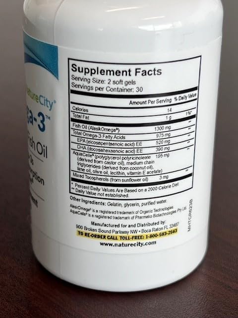 True-Omega-3 975mg Omega-3 Fish Oil Supplements (60 SoftGels)
