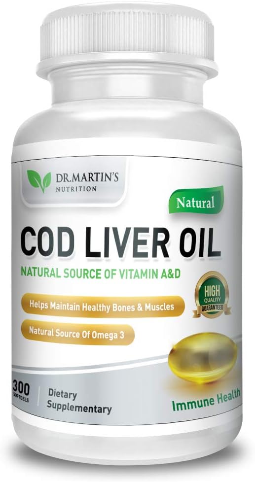 COD Liver Oil | 300 Softgels | Natural Source of Omega 3 Fatty Acids | Triple Strength | Best Immune Health, Healthy Bones & Muscle Dietary Supplement |