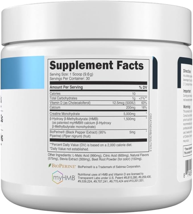 Transparent Labs Creatine HMB - Creatine Monohydrate Powder with HMB for Muscle Growth, Increased Strength, Enhanced Energy Output, and Improved Athletic Performance - 30 Servings, Tropical Punch