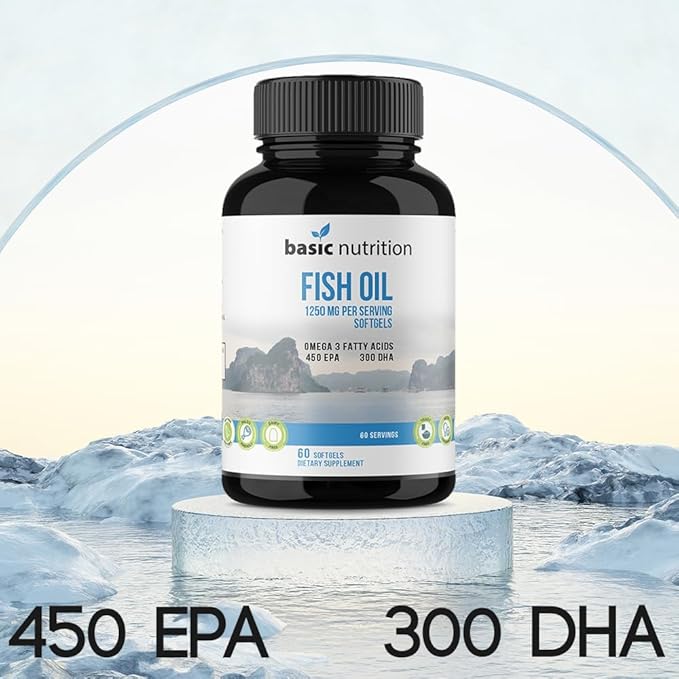 Fish Oil with Omega 3 Fatty Acids 1250mg Fish 450mg EPA, 300mg DHA 100% Hormone