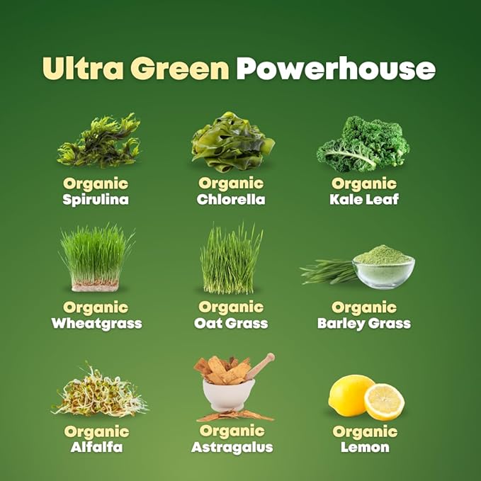 Organic Super Greens Superfood Capsules Supplement - Spirulina, Chlorella, Wheatgrass, Kale Powder, Sulforaphane, Antioxidants - Gut Health, Digestion, Energy, Immunity Support - 120 Vegan Capsules