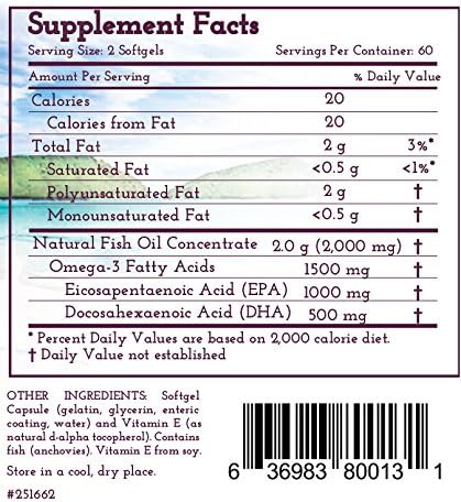 Omega-3 High Potency DHA & EPA 2000 mg 1000 mg 500 mg Health,120 Softgels