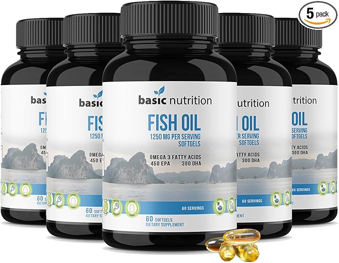 Fish Oil with Omega 3 Fatty Acids 1250mg Fish 450mg EPA, 300mg DHA 100% Hormone