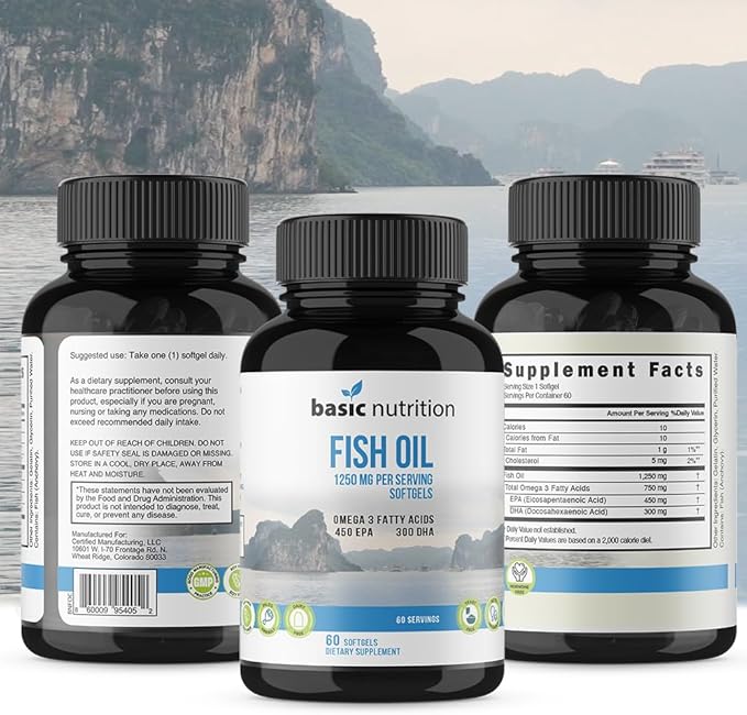 Fish Oil with Omega 3 Fatty Acids 1250mg Fish 450mg EPA, 300mg DHA 100% Hormone