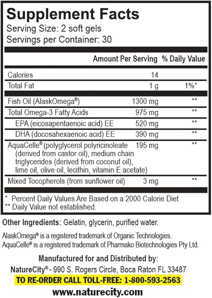 True-Omega-3 975mg Omega-3 Fish Oil Supplements (60 SoftGels)