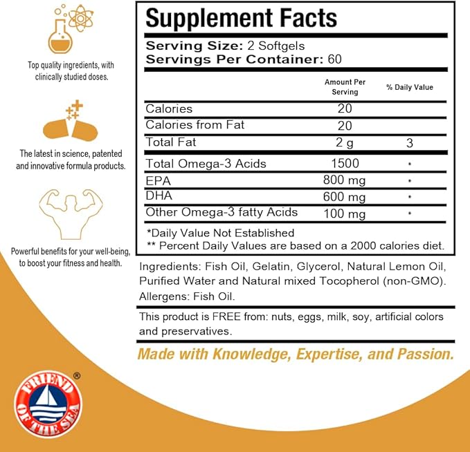 Premium Omega 3 Fish Oil Triple 120 Softgels