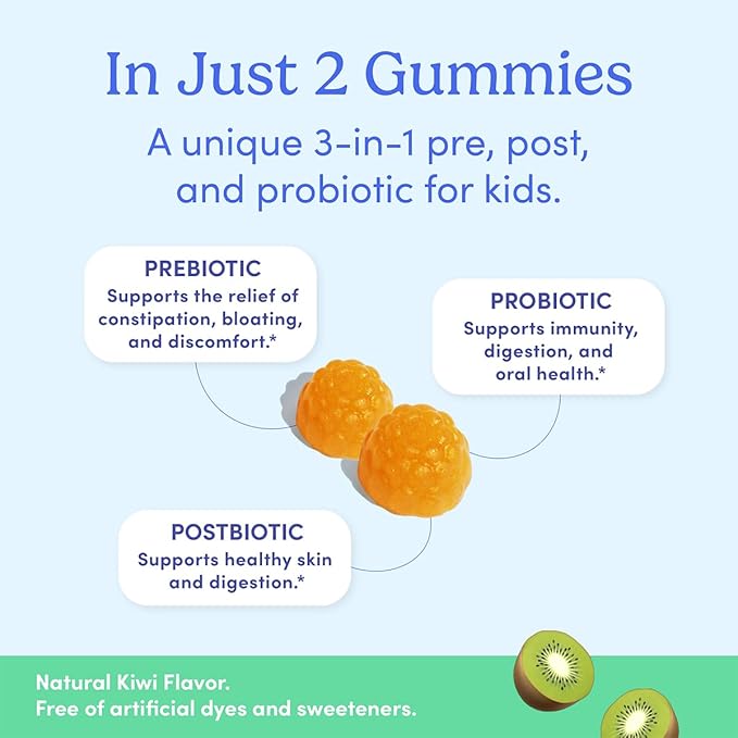 FIRST DAY Kids’ Belly-Biotic Tribiotic Gummies – 3-in-1 Prebiotic, Probiotic & Postbiotic Supplement – Supports Gut Health, Immune Function, Nutrient Absorption & Growth – 30-Day Supply