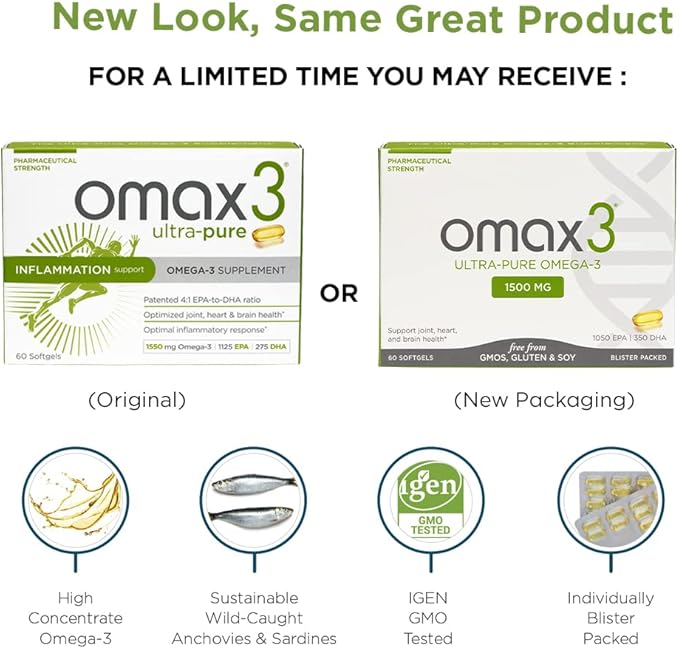 Omax3 4 Boxes Ultra-Pure Omega-3 Fish DHA,1500 MG, 240 Softgels (4 Boxes)