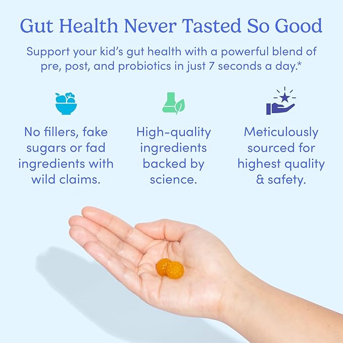 FIRST DAY Kids’ Belly-Biotic Tribiotic Gummies – 3-in-1 Prebiotic, Probiotic & Postbiotic Supplement – Supports Gut Health, Immune Function, Nutrient Absorption & Growth – 30-Day Supply