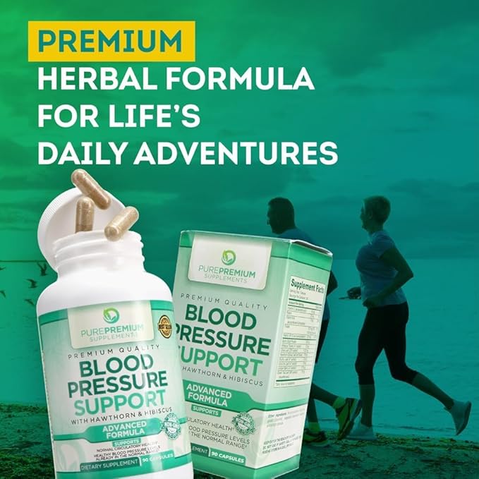 PurePremium Blood Pressure Supplements with Hawthorn Berry, Hibiscus - Nitric Oxide for Normal Blood Pressure Support w/Vitamin B12 - Garlic Supplements for Normal Nitric Oxide - 90 Caps
