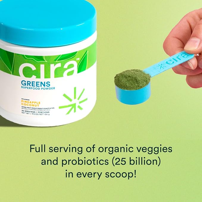 Cira Daily Greens - Naturally Sweetened, Organic Spirulina Superfood Powder with Premium, Antioxidant-Rich Ingredients for Debloating, Digestion, & Energy - Mixed Berry, 30 Servings