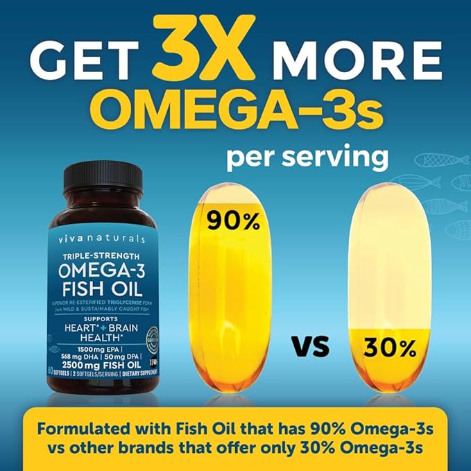 Viva Naturals Triple Strength Omega 3 2500 mg 3 Fatty 60 Pescatarian-Friendly