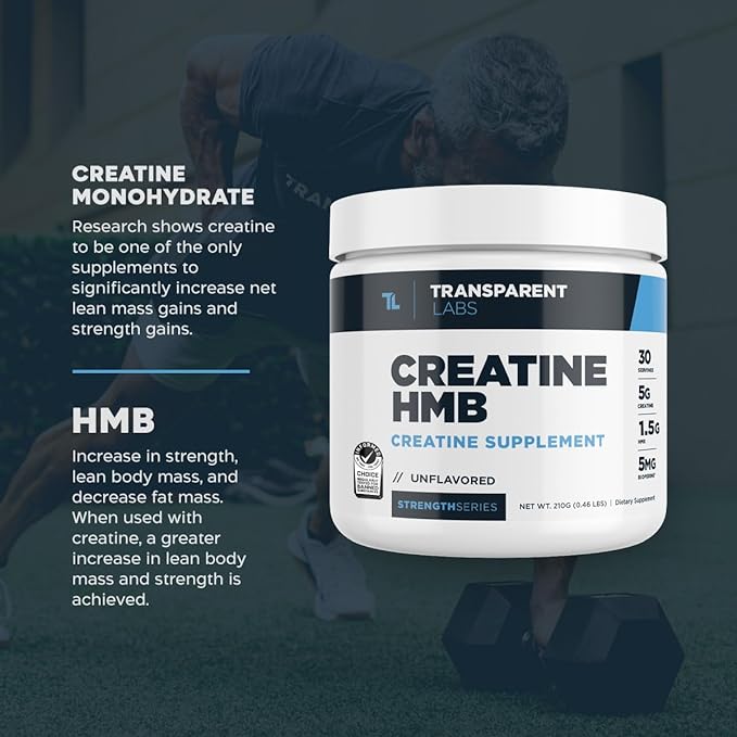 Transparent Labs Creatine HMB - Creatine Monohydrate Powder with HMB for Muscle Growth, Increased Strength, Enhanced Energy Output, and Improved Athletic Performance - 30 Servings, Hawaiian Splash