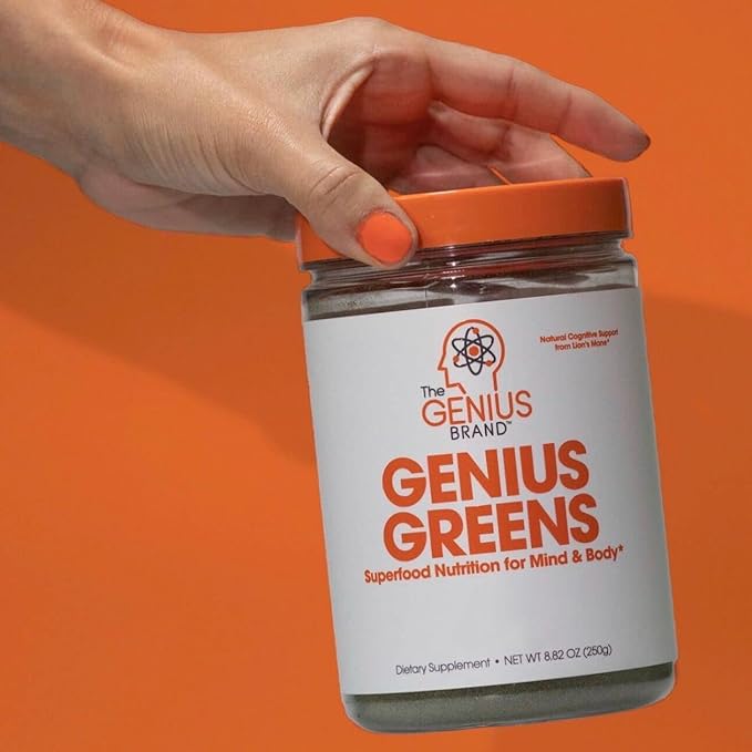 The Genius Brand - Super Greens Superfood Powder, Nootropic Supplement - Organic Spirulina Powder with Lion's Mane, Kale, Spinach & Antioxidants - Juice & Smoothie Mix for Energy, Immunity & Health