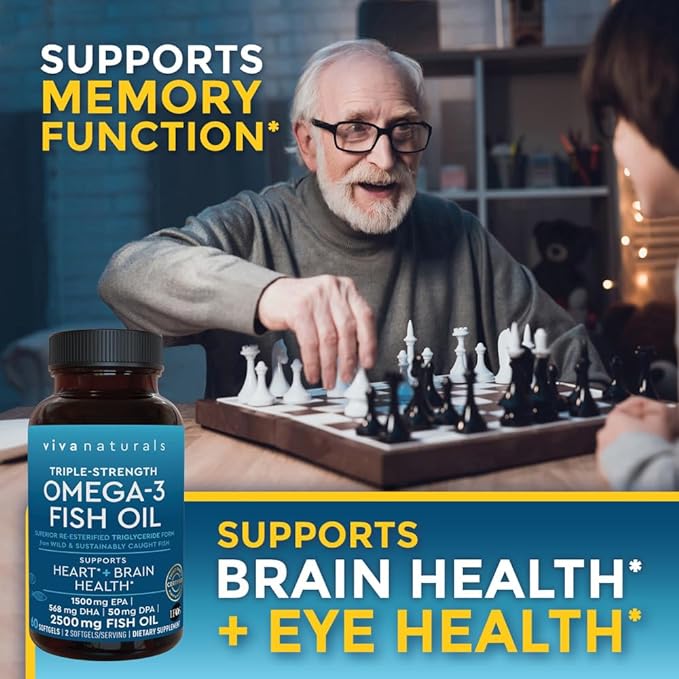 Viva Naturals Triple Strength Omega 3 2500 mg 3 Fatty 60 Pescatarian-Friendly