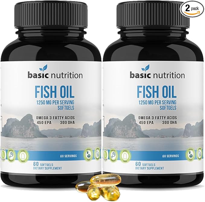 Fish Oil with Omega 3 Fatty Acids 1250mg Fish 450mg EPA, 300mg DHA 100% Hormone
