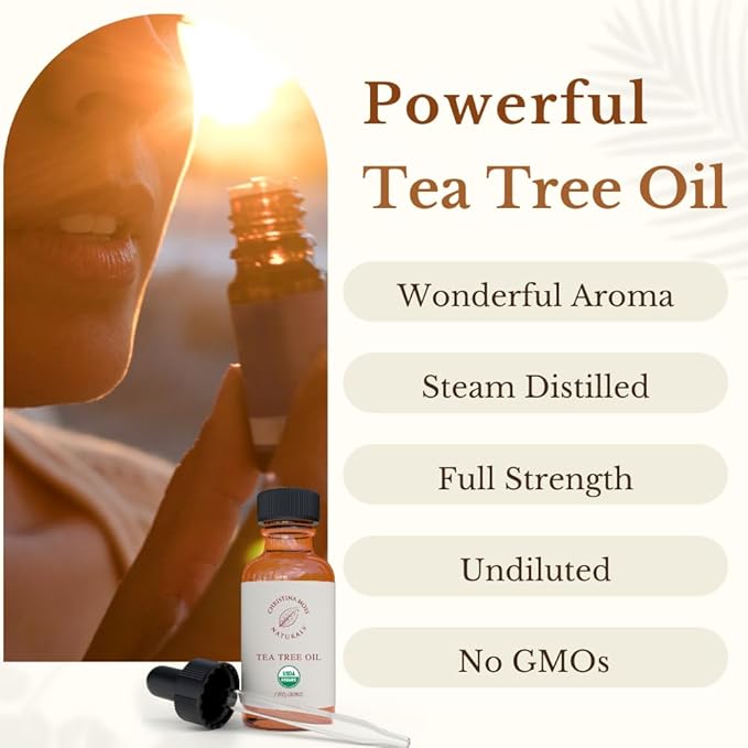 100% Pure Tea Tree Oil, USDA and QAI Certified Organic, Steam Distilled and Potent, Can Help Nails, Skin, Hair or Be Used As Diffuser Oil for Aromatherapy
