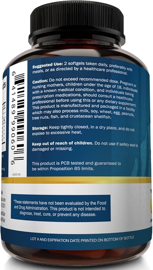 NutriFlair Omega-3 Fish Oil Supplement 2500mg - 900mg EPA 600mg DHA 90 Servings -180 Lemon