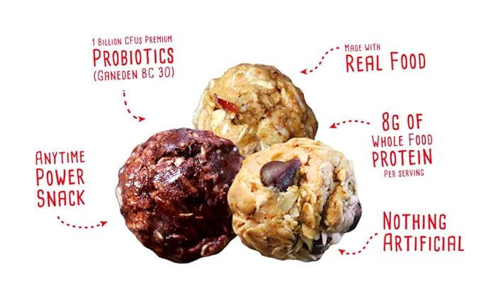 simplyFUEL Whole Food Protein Balls with Probiotics - Chocolate Coconut Peanut Butter Snacks - 8g Protein Snack - Gluten Free Energy Balls (1 Pack of 12 Balls)