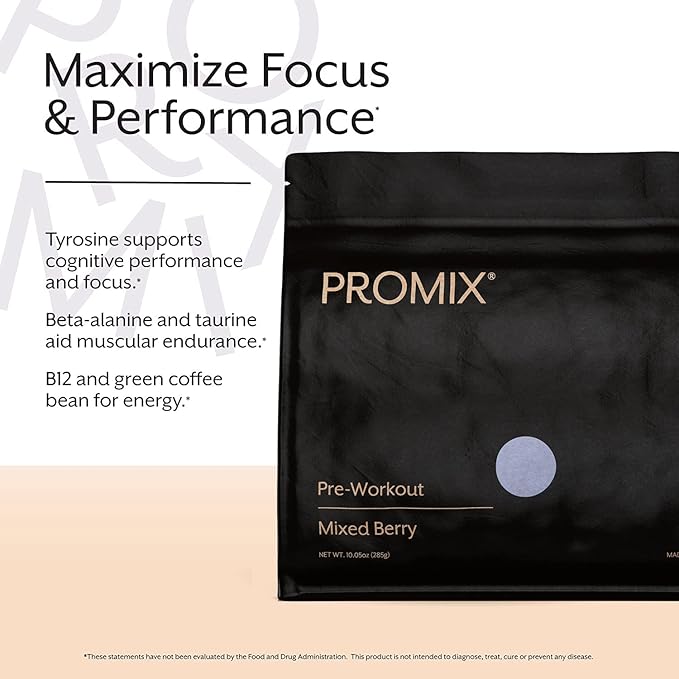 Promix Pre-Workout Powder, Mixed Berry B12, Caffeine,