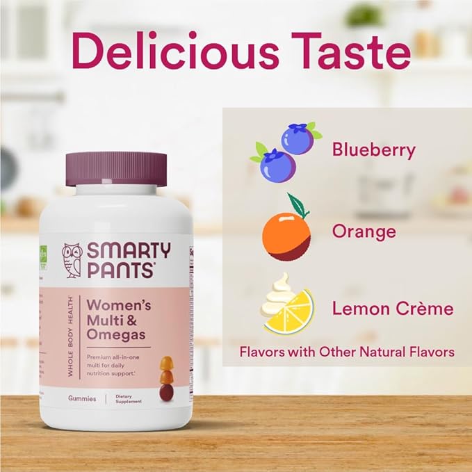 SmartyPants Women's Multivitamin Gummies: Omega 3 CoQ10, Vitamin D3, C, B12, B6, B6, Vitamin 120 Count (20 Day
