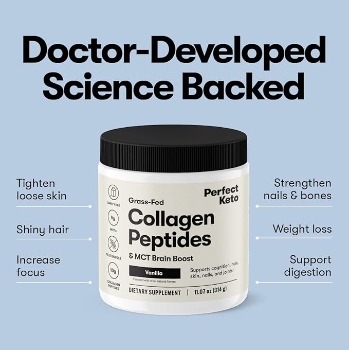 Perfect Keto Collagen Peptides Protein Powder with MCT Oil, Hydrolyzed Collagen, Type I & III Supplement, Gluten Free Grass Fed, Low Carb, Keto Coffee Creamer, Collagen for Women & Men, Salted Caramel