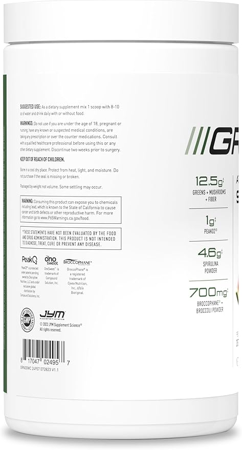 JYM Greens Super Food Powder for Performance, Watermelon Cucumber, Spirulina, Mushrooms, Vitamins, BroccoPhane & Broccoli, Men & Women, 30 Servings