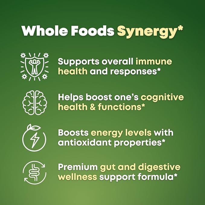 Organic Super Greens Superfood Capsules Supplement - Spirulina, Chlorella, Wheatgrass, Kale Powder, Sulforaphane, Antioxidants - Gut Health, Digestion, Energy, Immunity Support - 120 Vegan Capsules