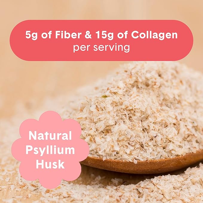 Bellway Super Fiber Powder + Collagen, Sugar-Free Psyllium Husk Powder with Collagen Peptides and Hyaluronic Acid for Gut Health, Healthy Skin, Nails, Bones & Joints, Strawberry Lemonade (11.46 oz)