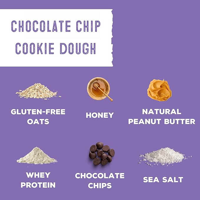 Whole Food Protein Balls with Probiotics - Chocolate Chip Cookie Dough Snacks - 8g Protein Snack - Gluten Free Energy Balls (1 Pack of 12 Balls)