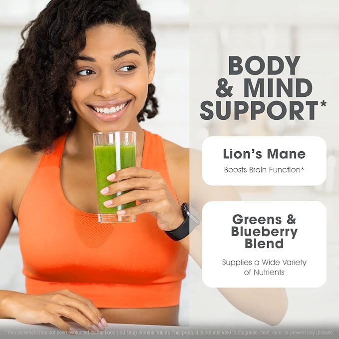 The Genius Brand - Super Greens Superfood Powder, Nootropic Supplement - Organic Spirulina Powder with Lion's Mane, Kale, Spinach & Antioxidants - Juice & Smoothie Mix for Energy, Immunity & Health