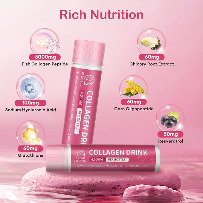 Collagen Drink with 6000mg Marine Collagen 0.85 Fl.Oz(25ml)x30 Fl.Oz(25ml)x30 Bottles,
