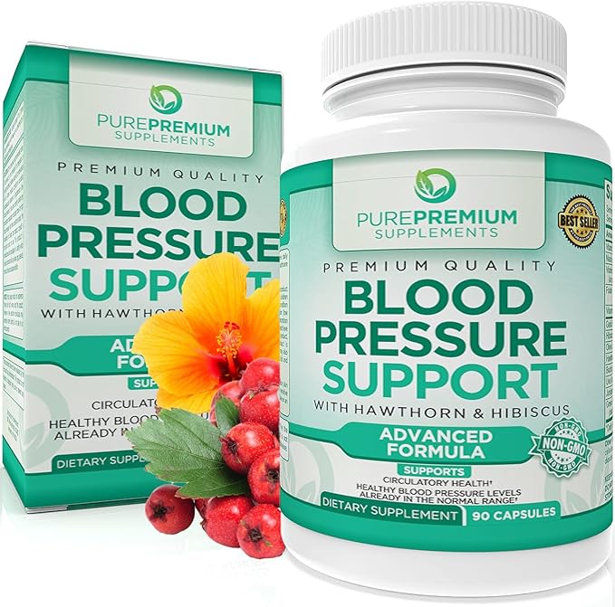 PurePremium Blood Pressure Supplements with Hawthorn Berry, Hibiscus - Nitric Oxide for Normal Blood Pressure Support w/Vitamin B12 - Garlic Supplements for Normal Nitric Oxide - 90 Caps