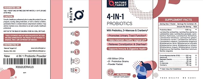 NATURE TARGET Probiotics-for-Women Prebiotics-and-Probiotics-Powder, 100-Billion-CFUs 45-Day-Supply, Women's-Probiotic with D-Mannose and Cranberry for Urinary Tract/Gut/Digestive Health
