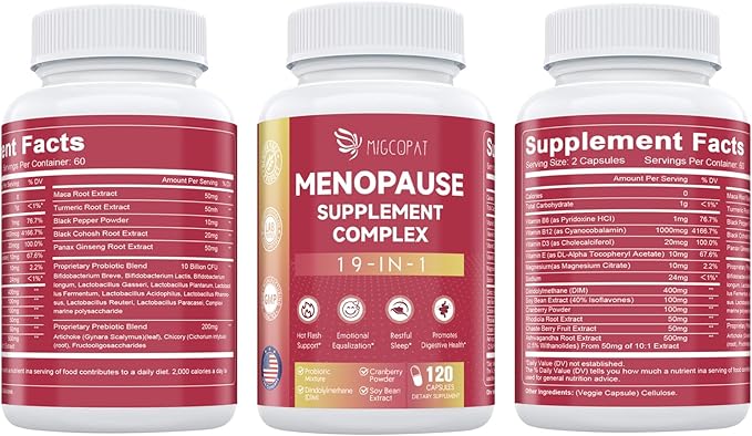 Menopause Supplements for Women, 10 Billion CFU Probiotic, 19-in-1 Multivitamin&Botanicals Extract, DIM, Hormonal Balance, Support Hot Flashes, Night Sweats, Mood, Sleep|Vegan, 120 Capsules