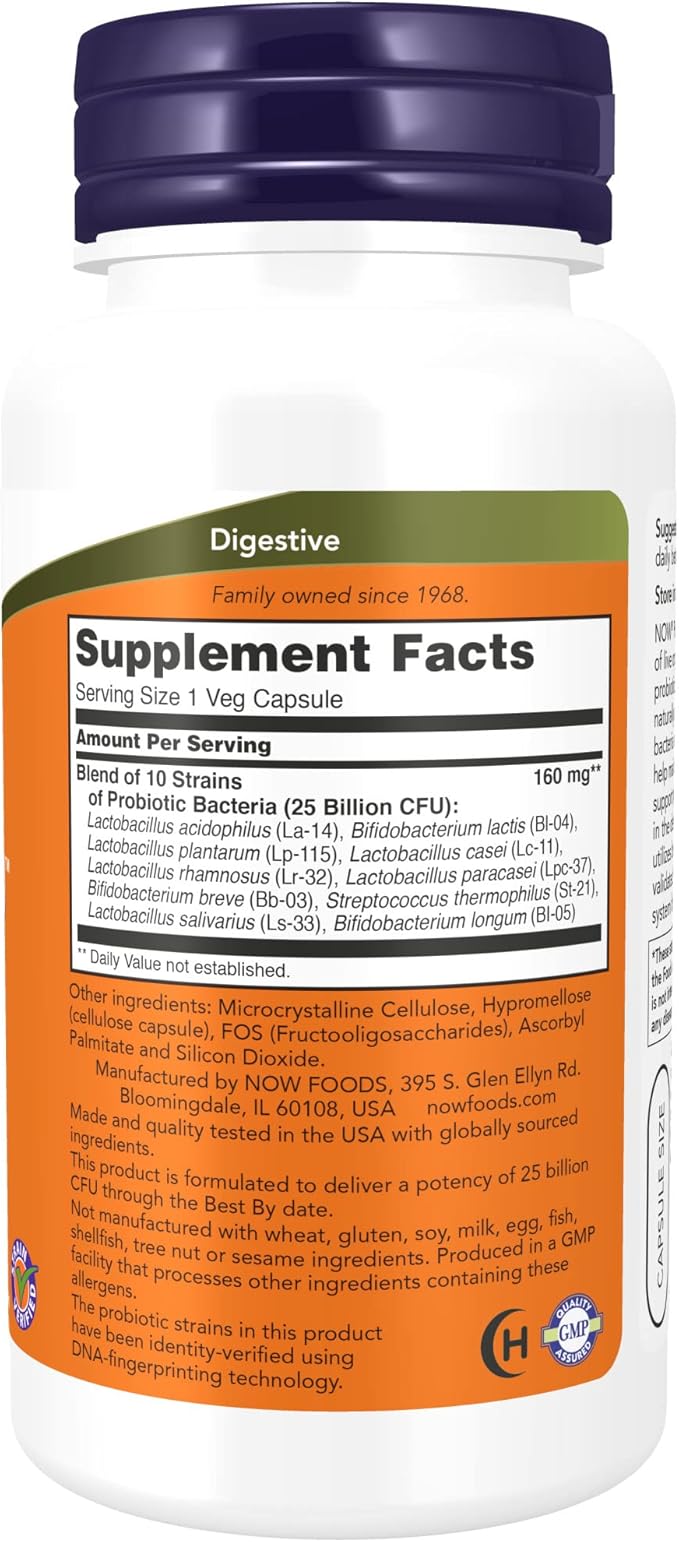 NOW Supplements, Probiotic-10™, 25 Billion, 10 Probiotic C-1,000 with 100 mg 250 Capsules