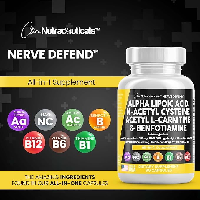 Alpha Lipoic Acid 600mg N-Acetyl Cysteine 600mg Acetyl 500mg Benfotiamine 300mg - B1, B6 B6 & B12 - 90 Caps
