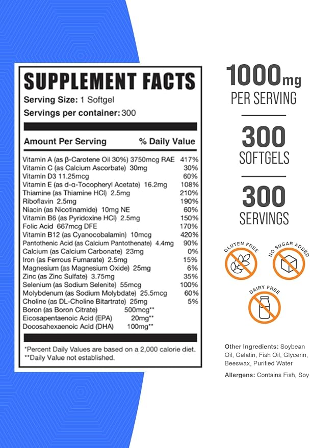 BulkSupplements.com Multivitamin for Women Softgels 1 Softgel 300 Count 1)