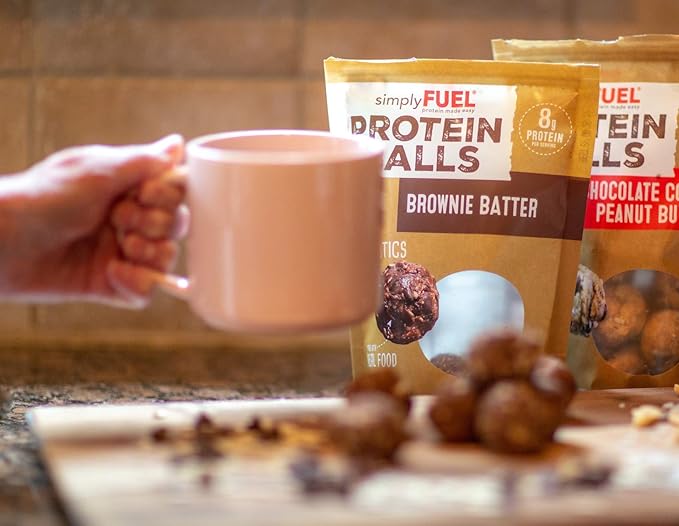 simplyFUEL Whole Food Protein Balls with Probiotics - Brownie Batter Snacks - 8g Protein Snack - Gluten Free Energy Balls (1 Pack of 12 Balls)