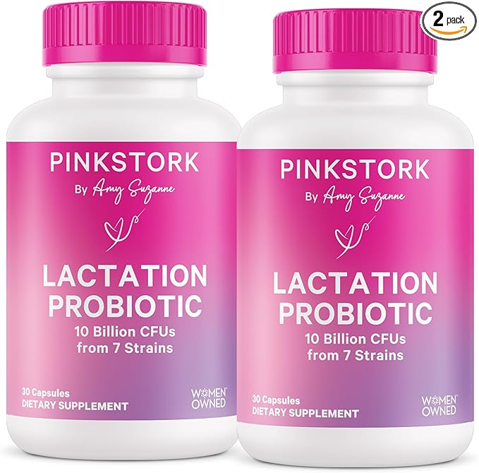 Pink Stork Lactation Probiotic - 10 Billion CFUs Multi Strain Postnatal Probiotics for Breastfeeding Women - Support Breast Milk & Gut Health, Postpartum Essentials, 60 Capsules
