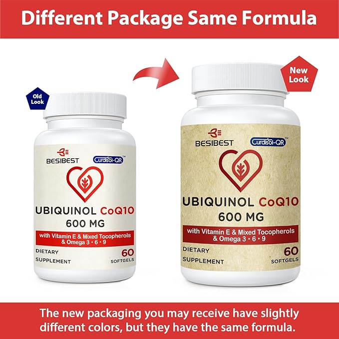 Ubiquinol CoQ10-600mg-Softgel, Active Coq10 Ubiquinol Supplement 3, 6, 6, 9, 9, High Absorption-Coenzyme-Q10, Powerful 360 Count