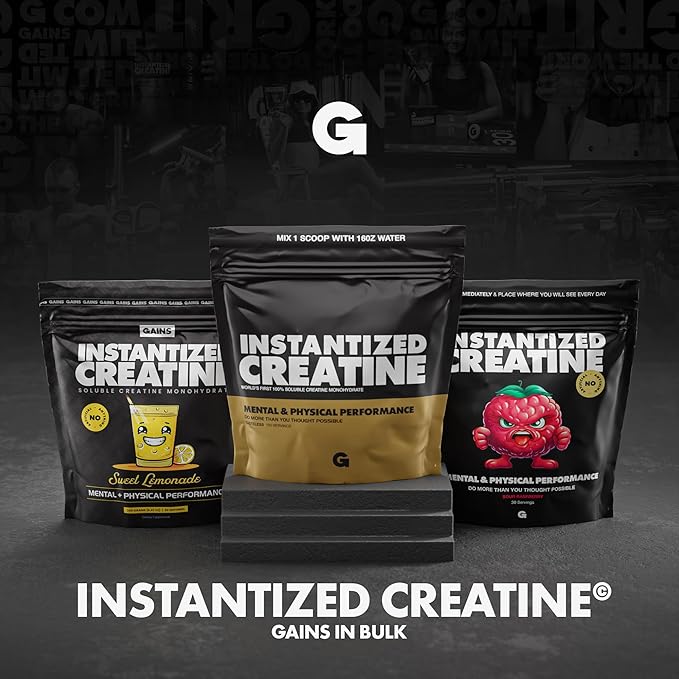 Gains in Bulk Instantized Creatine Monohydrate for Women and Men, Soluble Pre Workout Powder, Supports Muscle Building, Strength and Performance, Bodybuilding Supplements, Unflavored, 30 Servings