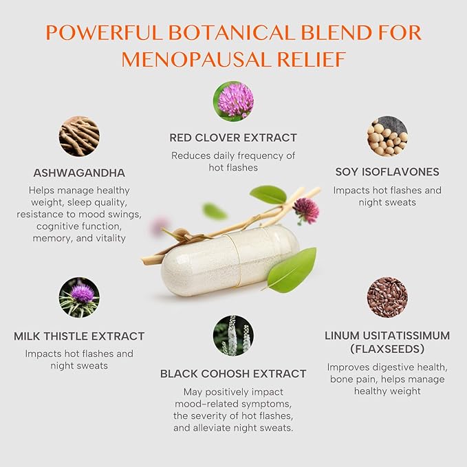 Meno- Menopause Hormonal Balance for Women, Estrogen Soy Isoflavones Menopause Supplement for Women, Ashwagandha, Black Cohosh Hot Flashes Menopause Relief, Night Sweats Relief 360Caps