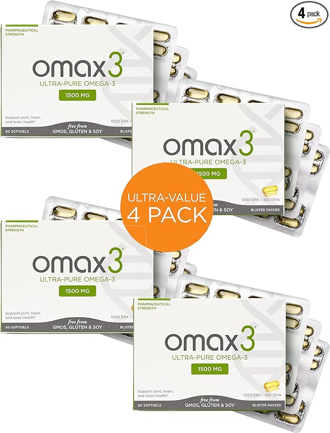 Omax3 4 Boxes Ultra-Pure Omega-3 Fish DHA,1500 MG, 240 Softgels (4 Boxes)