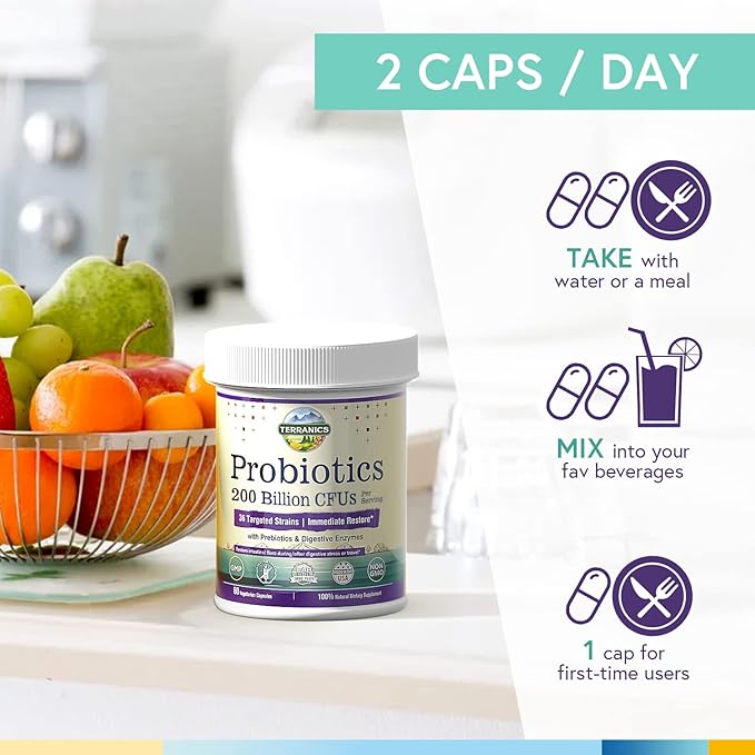 Terranics Daily Probiotics for Men & 200 Billion 36 Strains 60 Veggie