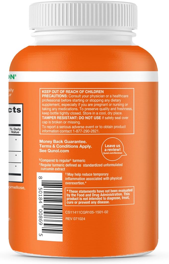 Qunol Turmeric Curcumin with Black Pepper & Ginger, 2400mg Turmeric Extract with 95% Curcuminoids, Extra Strength Supplement, Enhanced Absorption, Joint Support Supplement, 105 Count