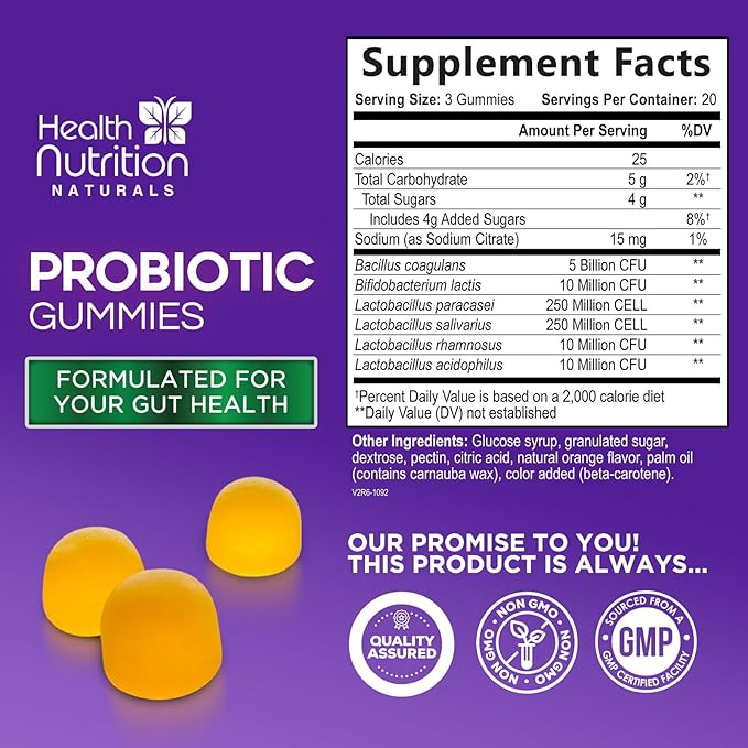 Probiotic Gummies for Digestive Health - Daily Probiotics for Women & Men Gummy, 5 Billion CFU Probiotics Supplement, Probiotic Strains Supports Immune, Vaginal, & Gut Health, Non-GMO - 60 Gummies